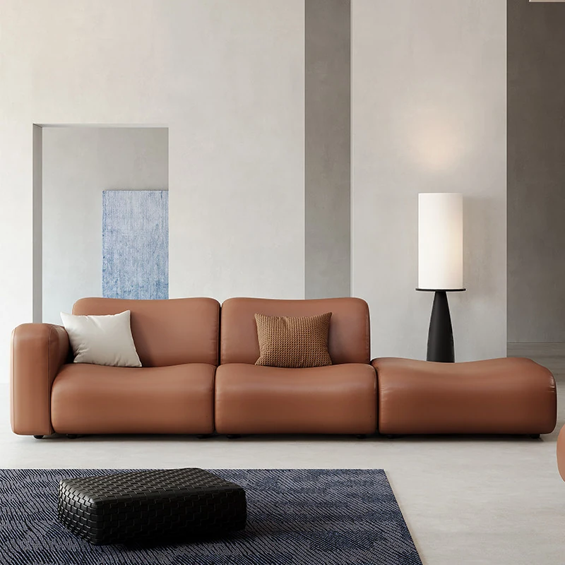 Midnight black Italian leather modular sofa, front view