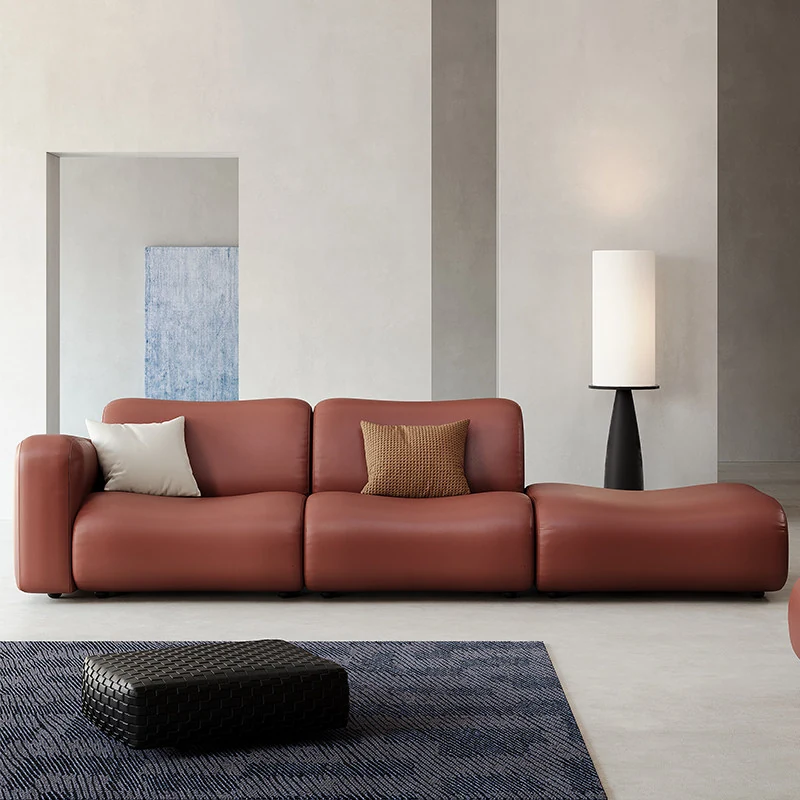 Amber caramel Italian leather modular sofa