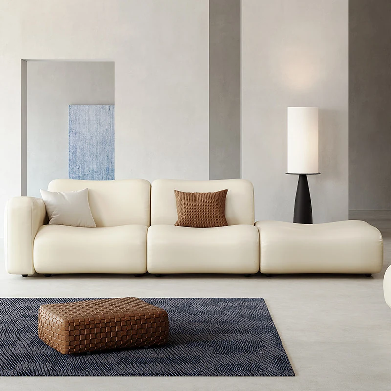 Soft ivory Italian leather modular sofa