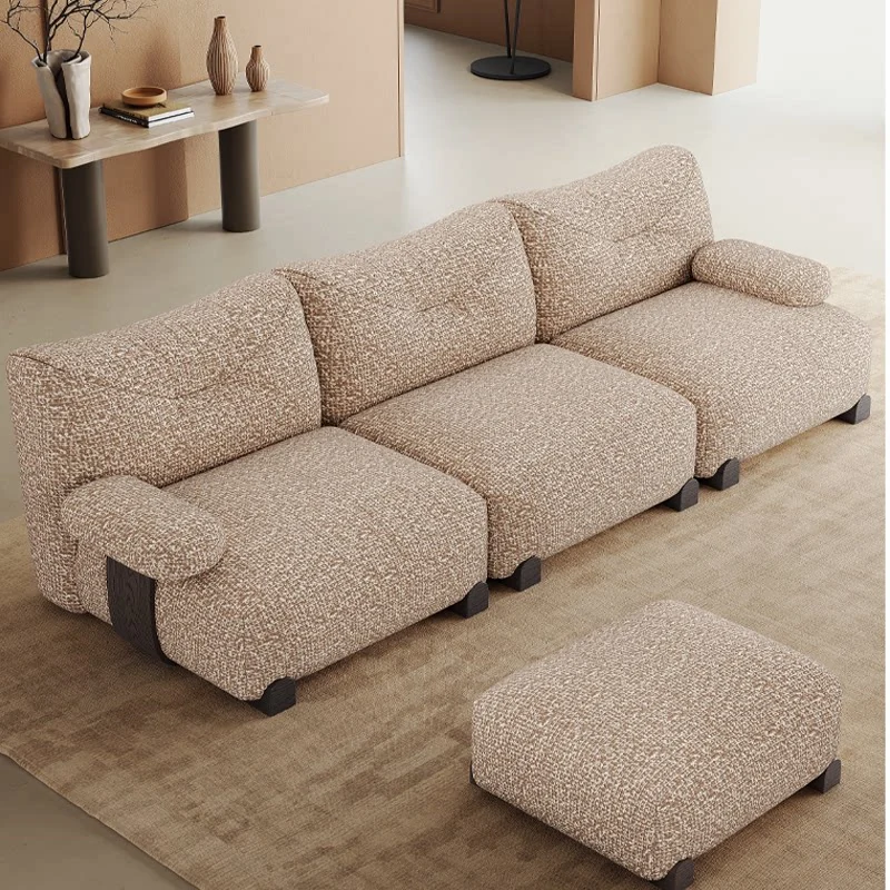 Cotton-linen cloud sofa, three-seat with ottoman