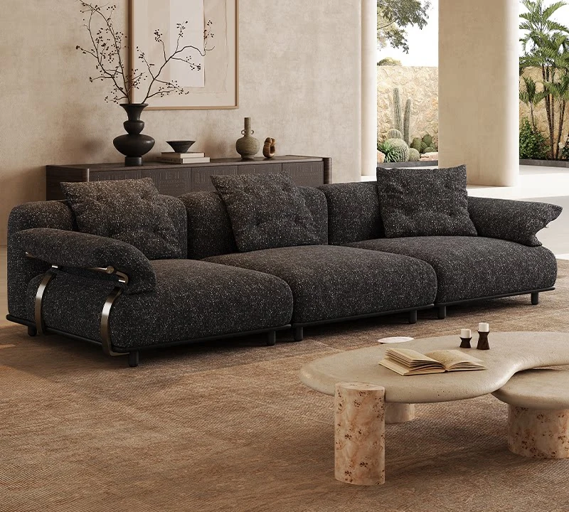 Cotton-linen modular sofa in a dark colourway, corner arrangement