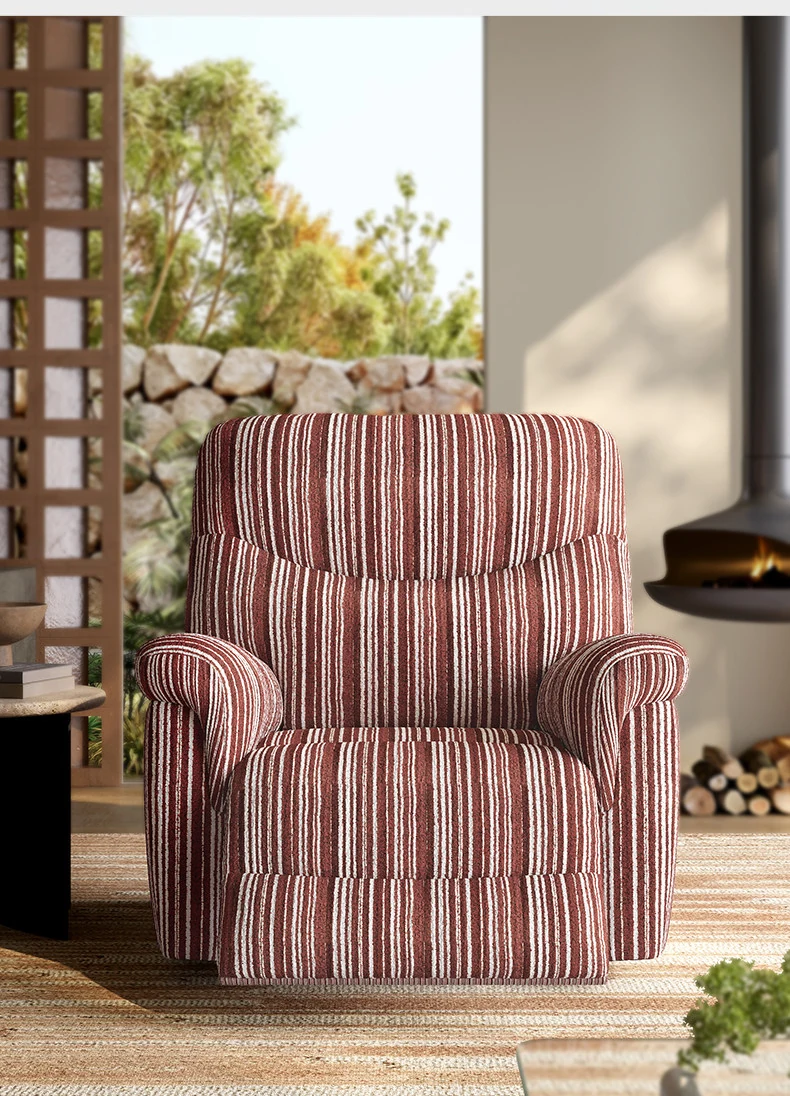 Chenille recliner armchair in a sunlit corner